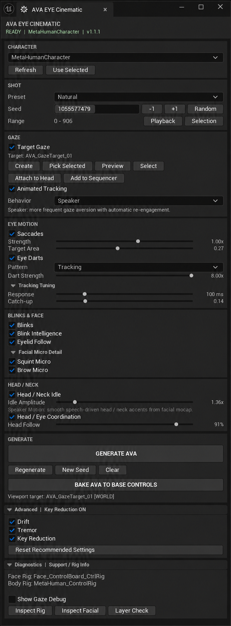 Повна панель AVA EYE Cinematic 1.1.1 із прихованим рядком Binding